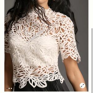 Anthropologie Forever That Girl Short-Sleeve Lace Cutwork Blouse Small